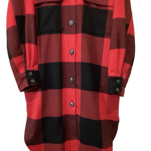 H&M Plaid Oversized Shirt Jacket Shacket Red Black Small Blogger Favorite - Picture 8 of 15